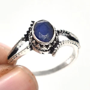Blue Sapphire Quartz Lab-Created Gemstone Fashion Jewelry Ring 8'' f710 - Picture 1 of 4