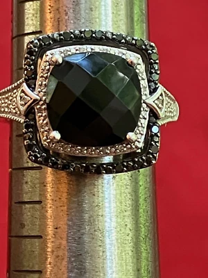 Sterling Silver Black Spinel w/ Black and White Diamonds Ring - Sz 6-5/8 - Image 1 of 4