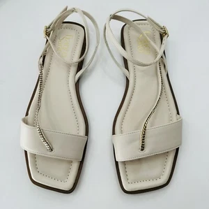 Franco Sarto Sandals Mela Bone Chain Detail Ankle Strap Toe Flats 9.5 M NEW BOX - Picture 1 of 7