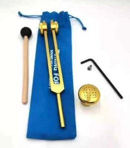 Gold Schumann Resonance Tuning Fork - 93.96Hz - Sonic Slider with Mallet and Bag - Picture 1 of 7