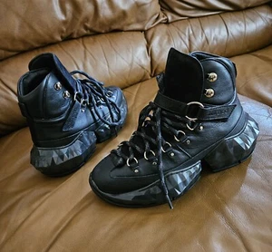 New Women's Jimmy Choo Diamond Black Leather Chunky Sneakers Size 4.5 US - Picture 1 of 15