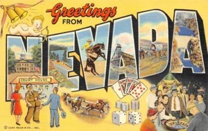 Postal de lino vintage de lino con dados NEVADA ruleta vaquero de colección década de 1940 - Imagen 1 de 2
