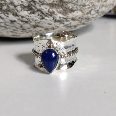 925 Sterling Silver Lapis Lazuli Spinner Ring Handmade Women Jewelry For Her B 2 - Image 1 of 4