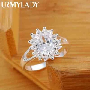 Crystal Flower Ring Simulated Style for Women Silver Tone Wedding Party Design - Picture 1 of 8