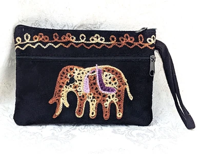 Bolso sin asas elefante hecho a mano bordado indio 6"x4,5" Foto 1 de 4