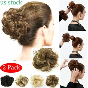2Packs As Real Faux Curly Messy Bun Hair Pieces Scrunchie Fake Hair Extension - Picture 1 of 16