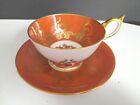 Aynsley+Rust+Orange+Cabbage+Rose+Athens+Teacup+and+Saucer+Set+Signed+Bailey...