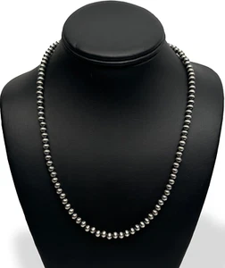 Native American 6mm Sterling Silver Navajo Pearls 20" Single Strand Necklace - Picture 1 of 10