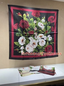 Women's Red Rose Flowers Printing Double Face Square Silk Twill Scarf 35" S29 - Picture 1 of 8