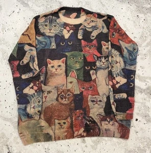Women's Pullover Cat Print Oversized Sweater Size 2XL Cotton Wool Blend - Picture 1 of 8