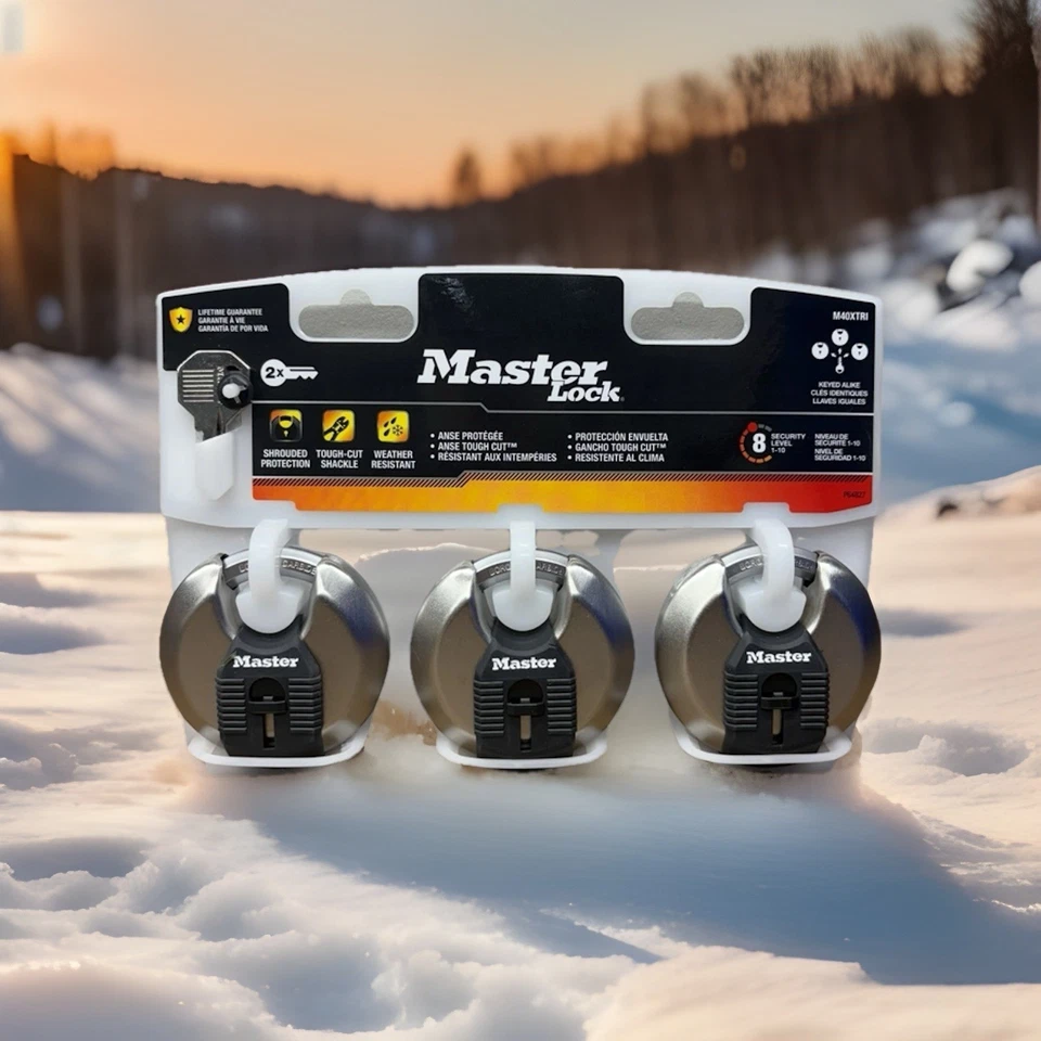 Master Lock Padlock Heavy Duty Outdoor Keyed Alike Shrouded Stainless 3-Pack NEW - Image 1 of 1
