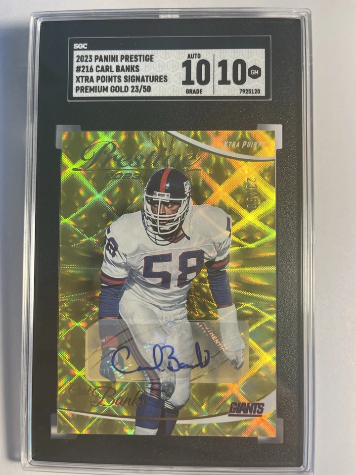 2023 Panini Prestige 216 Carl Banks ⭐️Xtra Points Auto Premium Gold SGC 10💥/50 - Image 1 of 2