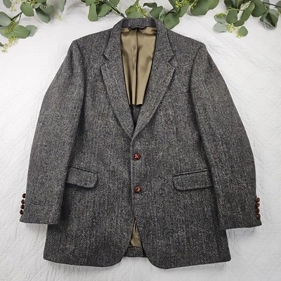 Jaqueta terno Harris Tweed Boston Herringbone lã blazer tamanho 46 longa vintage - Imagem 1 de 4