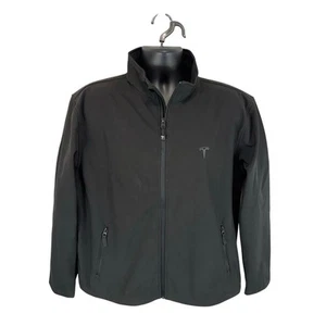 Tesla Motors Softshell Jacket Black Fleece Lined Size Large Mens Back Spellout - Picture 1 of 11