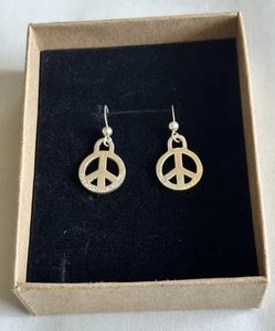 Tiffany & Co Signed Sterling Silver Peace Symbol Hook Vintage Earrings 92.5 - Picture 1 of 4