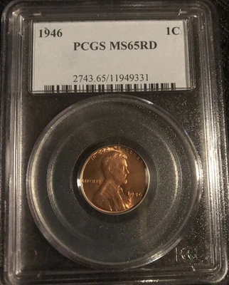 1946  LINCOLN CENT WHEAT PENNY PCGS MS65 RD - Image 1 of 2