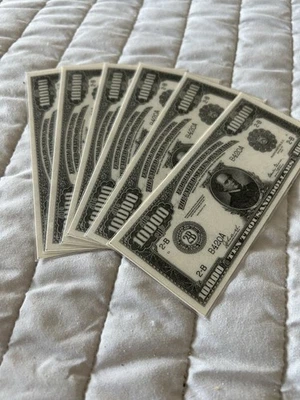 Lot Of Six (6) Pretend $10,000 Notes Laminated Undersized Play Money - Image 1 of 4