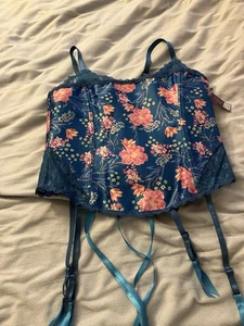 NWT Adore Me Corset Womens Size 1X Blue Lace-Up Floral Boned Structure - Picture 1 of 4