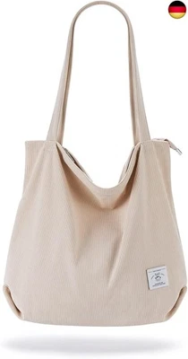 KALIDI cord Tasche Damen Umhängetasche mit Reißverschluss,Groß Shopper Tasche To