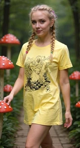 Women’s XL Fitted Tshirt Tee Shirt Yellow Alice In Wonderland - Bild 1 von 6