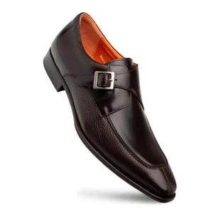 NEW Mezlan Dress Shoes Genuine Leather Single Monk Strap Deerskin Pego Brown - Picture 1 of 5