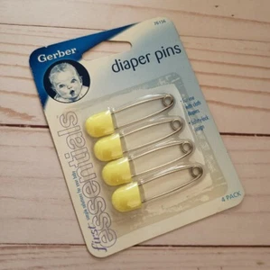 Gerber Novità Spille per Pannolini Giallo Nuovo 2007 Set di 4 Bimbo - Foto 1 di 3