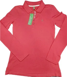 UNITED COLORS BENETTON Girls Size Medium Coral Pink Polo Shirt Long Sleeve New - Picture 1 of 10