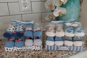 Brand New Cutie Pie Baby Boy Sock Booties 2 (4 Packs) - Picture 1 of 4
