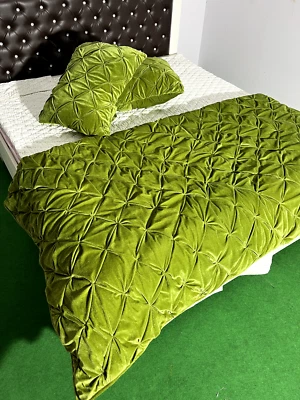 Olivegreen velvet quilt king velvet blanket eyecatch comforter queen bedding set - Image 1 of 4