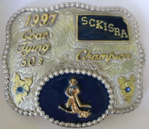 1997 sckisra Goat Tying 50s Rodeo  Silver Belt Buckle champion vtg silversmith - Picture 1 of 6