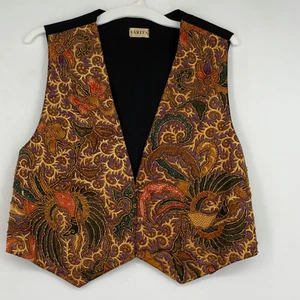 Sarita Damen Größe Medium Knopfleiste Weste Perlen Blumenmuster schwarz hinten - Bild 1 von 9