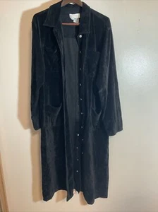 J Jill Women’s Black Velvet Long Coat M Cotton Vintage Button Front Silvertone - Picture 1 of 7