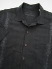 Mens XL Tommy Bahama 100% Silk black embroidered hawaiian bowling shirt
