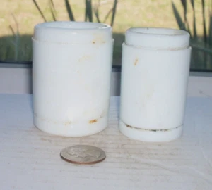 TWO  FANCY MILK GLASS CONDIMENT BOTTLES - Picture 1 of 1