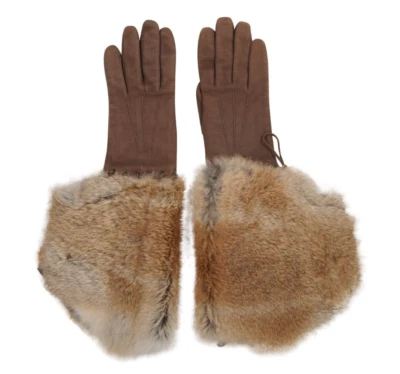 Guantes Georges Morand Mujer Puño de Piel Gamuza Talla 7.5 Cuero Marrón Forrados en Cachemira Foto 1 de 4