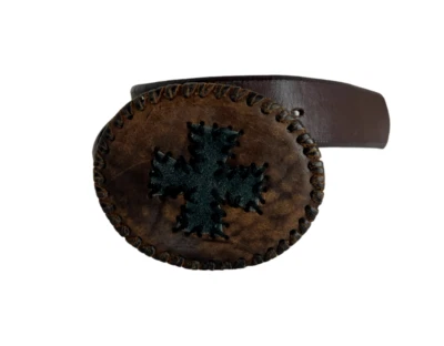 BKE унисекс ремень коричневый кожаный w кожаный крест пряжка размер 34 Gothic богемное - Изображение 1 из 4