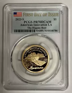 2023-S $1 dollaro a prova di innovazione, LA, PCGS PR-70 barca Higgins primo giorno - Foto 1 di 2
