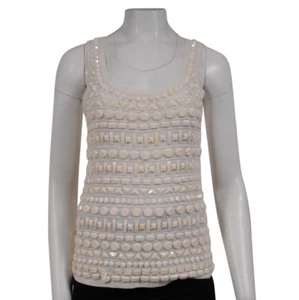 Naeem Khan Women Tank Top Medium Beige Cotton Beaded Embroidered Sleeveless - Picture 1 of 11