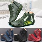 Leather Round Casual Lace-up Women's Boots Shoe Side Toe Flat Zipper Boots