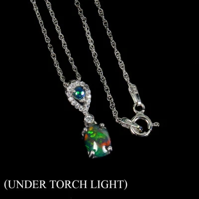 Collar de plata de ley 925 ovalado ópalo negro 8x6 mm circonita simulada joyas de piedras preciosas Foto 1 de 4