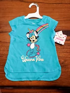 Disney Junior Toddler Girl's Minnie Mouse Pink & Teal Unicorn Vibes Tee 18M NWT - Picture 1 of 7