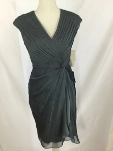 Adrianna Papell Size 6 NWT Blue Grey Chiffon Pleated Dress Knotted at Waist - Picture 1 of 7