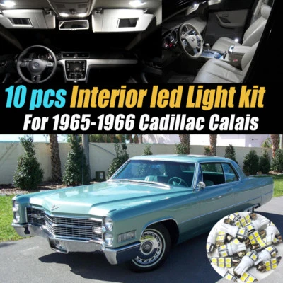 10Pc Super White Car Interior LED Light Bulb Kit for 1965-1966 Cadillac Calais - Image 1 of 4
