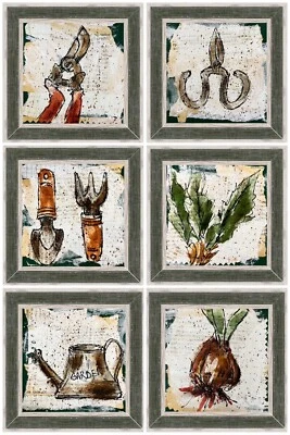 Arte de jardinería pintura de jardín acuarela original pintura en miniatura enmarcada Foto 1 de 4