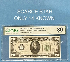 SCARCE 14 KNOWN - 1934A $20 SAN FRANCISCO STAR FRN PMG 30 FR 2055-L* - Picture 1 of 4
