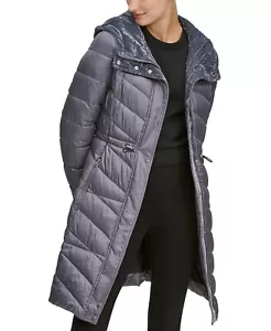 Andrew Marc 254644 Womens Drawstring Hooded Puffer Jacket Metal Size X-Large - Picture 1 of 4