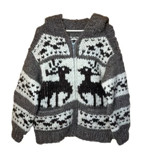 VTG NATIVE CANADIAN HAND KNIT COWICHAN CARDIGAN SALISH INDIAN ROCKABILLY M VGC - Picture 1 of 15