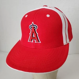 Vintage California Angels Logo Hat Baseball Fitted 7 3/8 Red With White Stripes - Picture 1 of 15