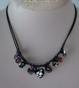 NEXT Black Cloisonné Enamel Bead & Rhinestone Charm Pendants Necklace 845 - Picture 1 of 13
