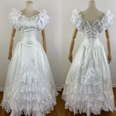 Victorian Wedding Dresses Organza Short Sleeve Ruffled Full Length Bridal Gown - Image 1 of 4